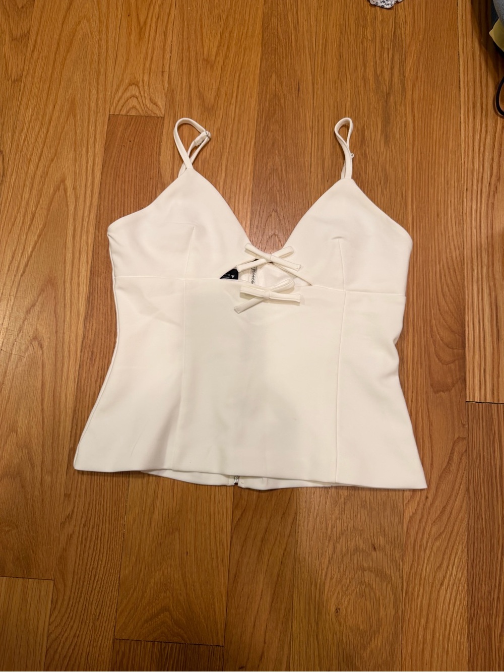 White Lace-Up V-Neck Cami Top